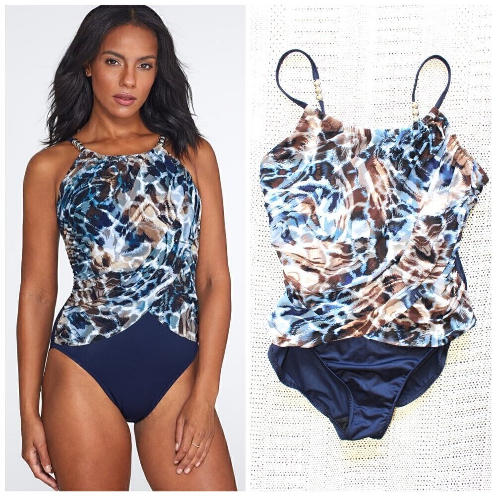 Magicsuit Natural Habitat Lisa One Piece Blue Swimsuit animal print Size M?